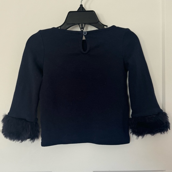 Navy Top w/ Tartan Flower & Fur Cuffs - Picture 3 of 3